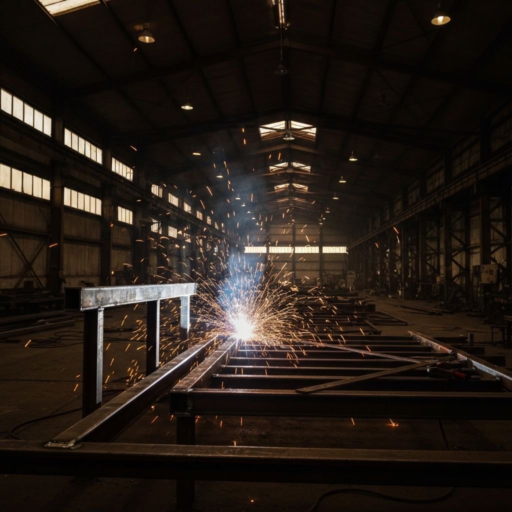 Oficina de serralheria com faíscas de solda